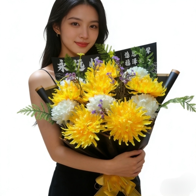 仿真清明节菊花束祭祀用品扫墓地上坟前陵园摆放塑料绢花祭奠假花