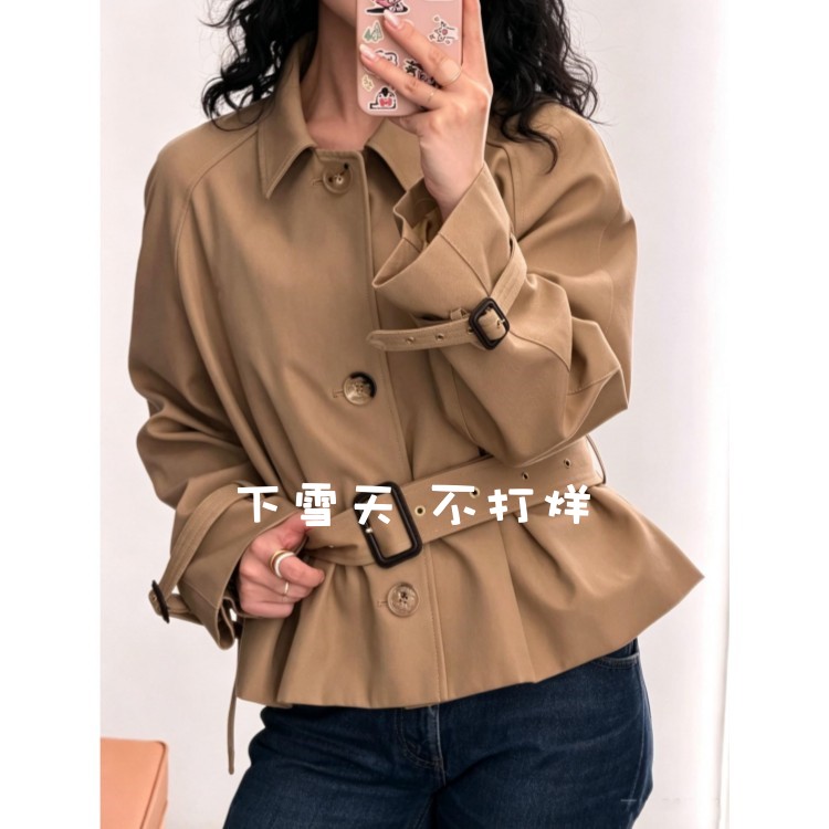 CE塞家！鼎级！女士秋季羊毛短款腰带风衣外套