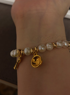 原创设计金饭碗天然淡水珍珠好运女手链新年限定款轻奢小众礼物