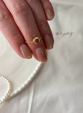 Vintage金色锆石月亮S925银女链条戒指不掉色指环轻奢高级感礼物