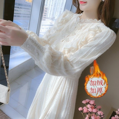 高级感蕾丝连衣裙女装秋冬2025新款小个子加绒加厚气质内搭打底裙