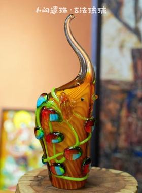 人间遗珠腰缠万贯琉璃大象摆件