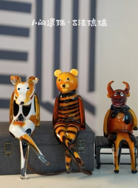 人间遗珠悠闲动物大会琉璃摆件