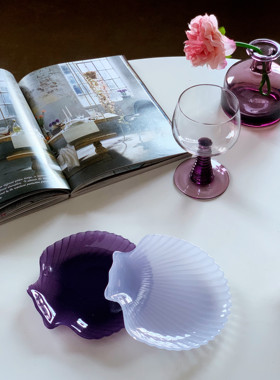 卡罗尔 外贸出口yuan单小众紫色贝壳盘奶玻璃贝壳碟复古甜点餐盘