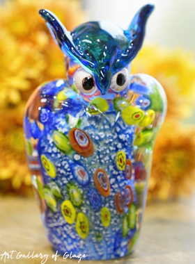 原创万花艺术猫头鹰琉璃摆件