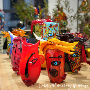 卡羅爾carol穆拉諾復(fù)古女郎人臉琉璃花瓶藝術(shù)原創(chuàng)小眾裝 飾品