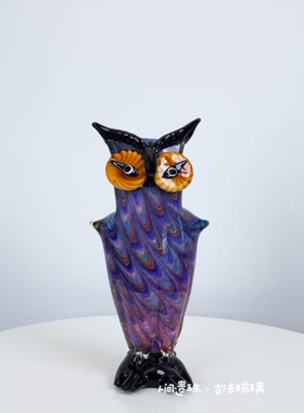人间遗珠猫头鹰琉璃摆件