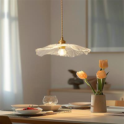 荷叶灯黄铜玻璃复古美式简约日式中古vintage护眼过道餐厅吊灯