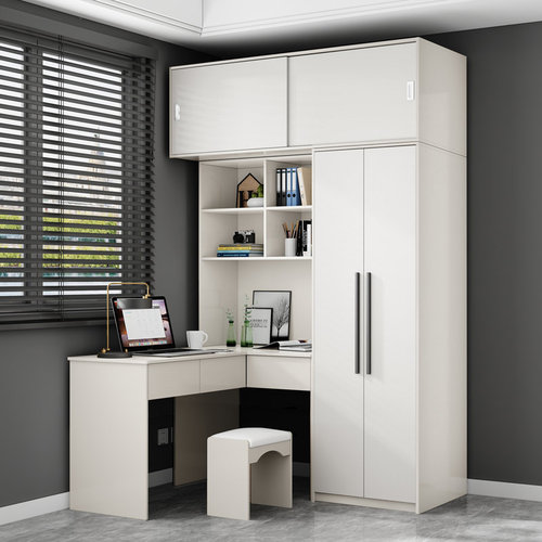卧室写字台白色衣柜连体书桌柜