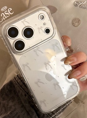 灰色蝴蝶结透明壳适用苹果17promax手机壳iPhone16plus新款15日韩ins14高级感13简约12/11/xr防摔保护套8p软