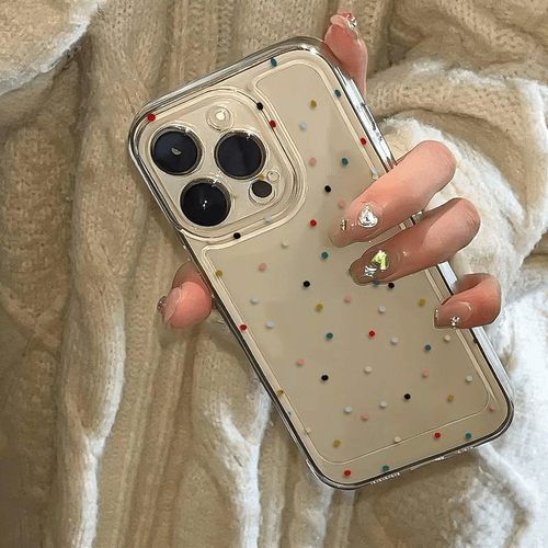 彩色波点透明壳适用苹果17pm手机壳iPhone16p高级感15日韩ins14简约13精孔12新款11镜头全包8p防摔保护套软