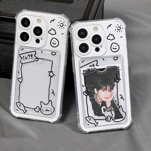 猫咪小鱼放照片小卡套适用苹果17promax透明手机壳iPhone16p新款15卡通14可爱13/12/11/xr防摔保护套8p软