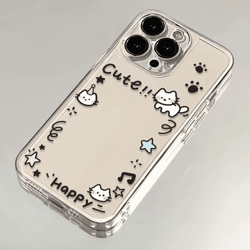 线条小猫放照片小卡适用苹果16promax手机壳女iPhone15p透明14p高级感13卡通12可爱11防摔保护套xr8p软