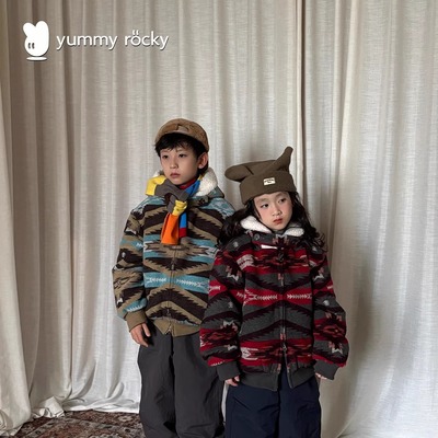 yummyrocky色织毛呢填充3m新雪丽棉内里轻软蓄热抓绒连帽棉外套