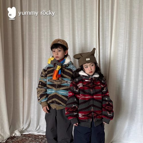 yummyrocky色织毛呢填充3m新雪丽棉内里轻软蓄热抓绒连帽棉外套