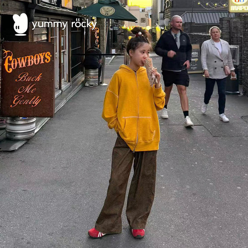 yummyrocky早春氧气感印花A类环保数码印直筒长裤薄款休闲裤