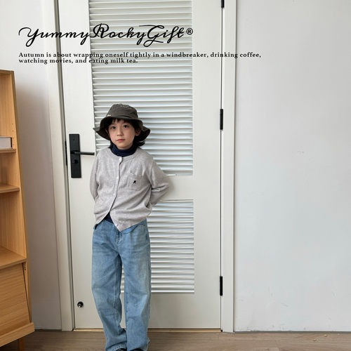 yummyrocky童装当家神裤版型巨好美式复古水洗浅蓝牛仔裤薄款