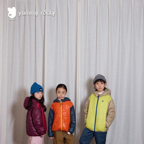 yummyrocky3m新雪丽云朵感轻薄撞色拼布连帽棉服