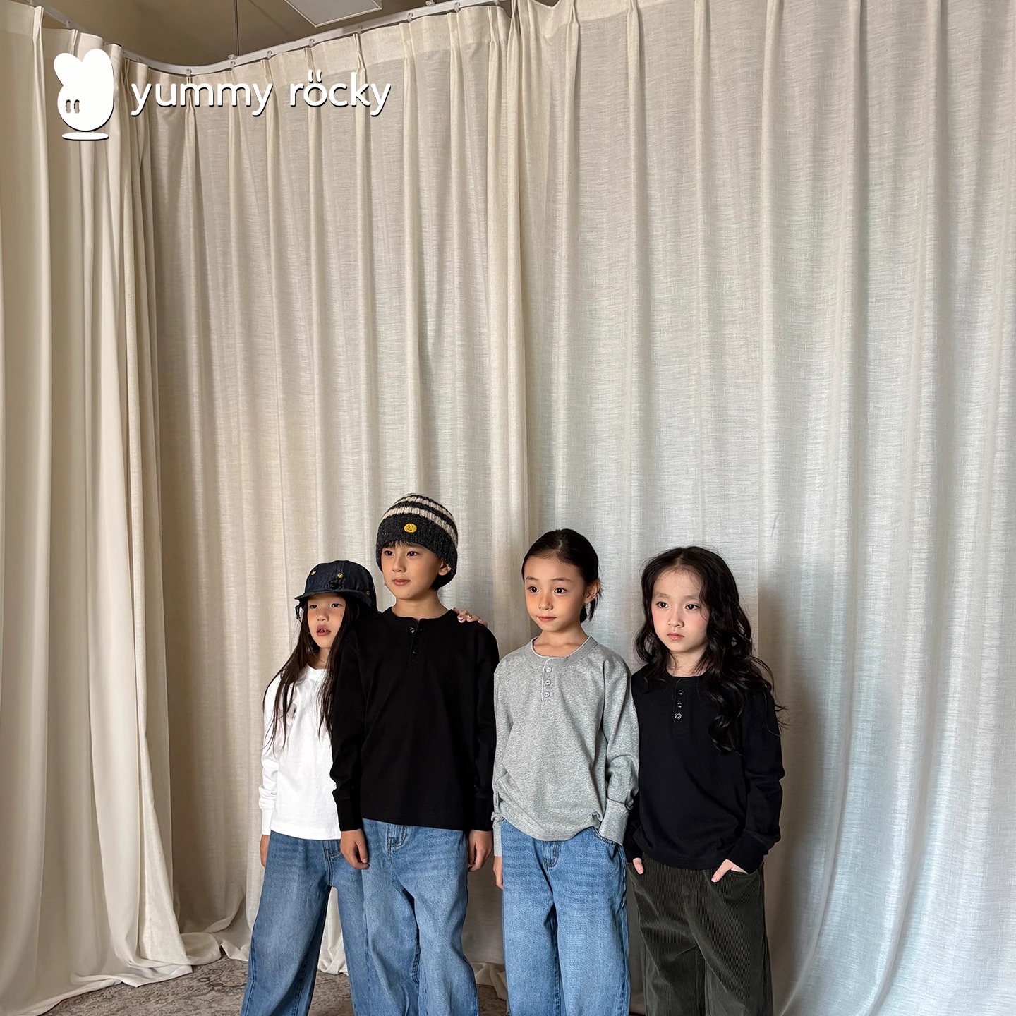 yummyrocky儿童纯色长袖T恤