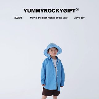 yummyrocky亲子款孔雀蓝防晒凉感儿童衬衫男童长袖25年夏季薄款