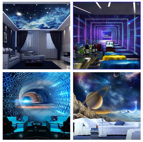 3d立体科技感宾馆酒店墙纸电竞网吧网咖酒吧ktv壁画星空天花壁纸