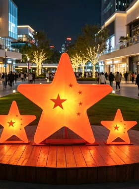 户外发光五角星灯中秋国庆节氛围红色星星装饰灯花园草坪插地灯
