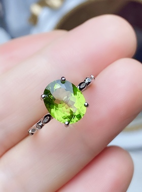 8x10 天然橄榄石戒指女S925银玫瑰金色时尚经典白金色绿色宝石