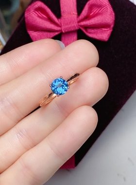 丛利 6×6蓝托帕戒指女S925银玫瑰金色时尚经典白金色伦敦蓝宝石