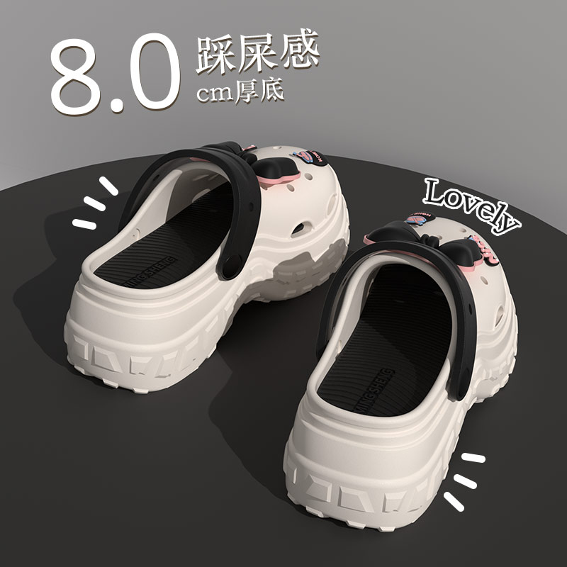 蝴蝶结洞洞鞋女新款夏季厚底增高包头户外休闲防滑凉拖鞋外穿沙滩