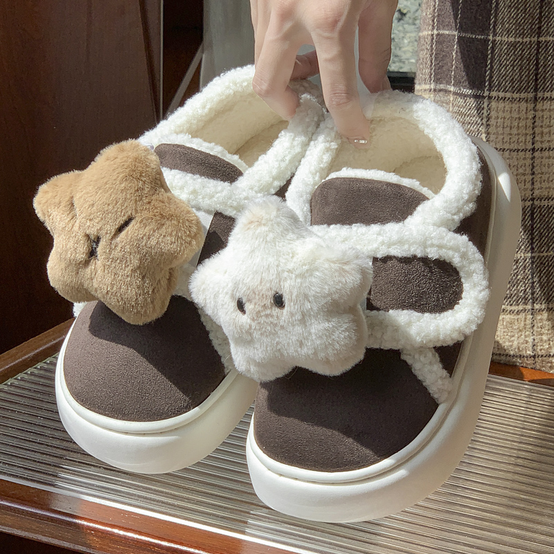 魔术贴棉拖鞋女士秋冬包跟羊羔绒