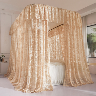 2026浪漫法式新款高端蕾丝U型导轨蚊帐床幔推拉贴布绣窗帘蚊帐