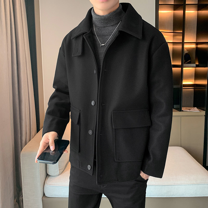 翻领宽松毛呢短风衣帅气外套秋冬季B358-F110-P105图片