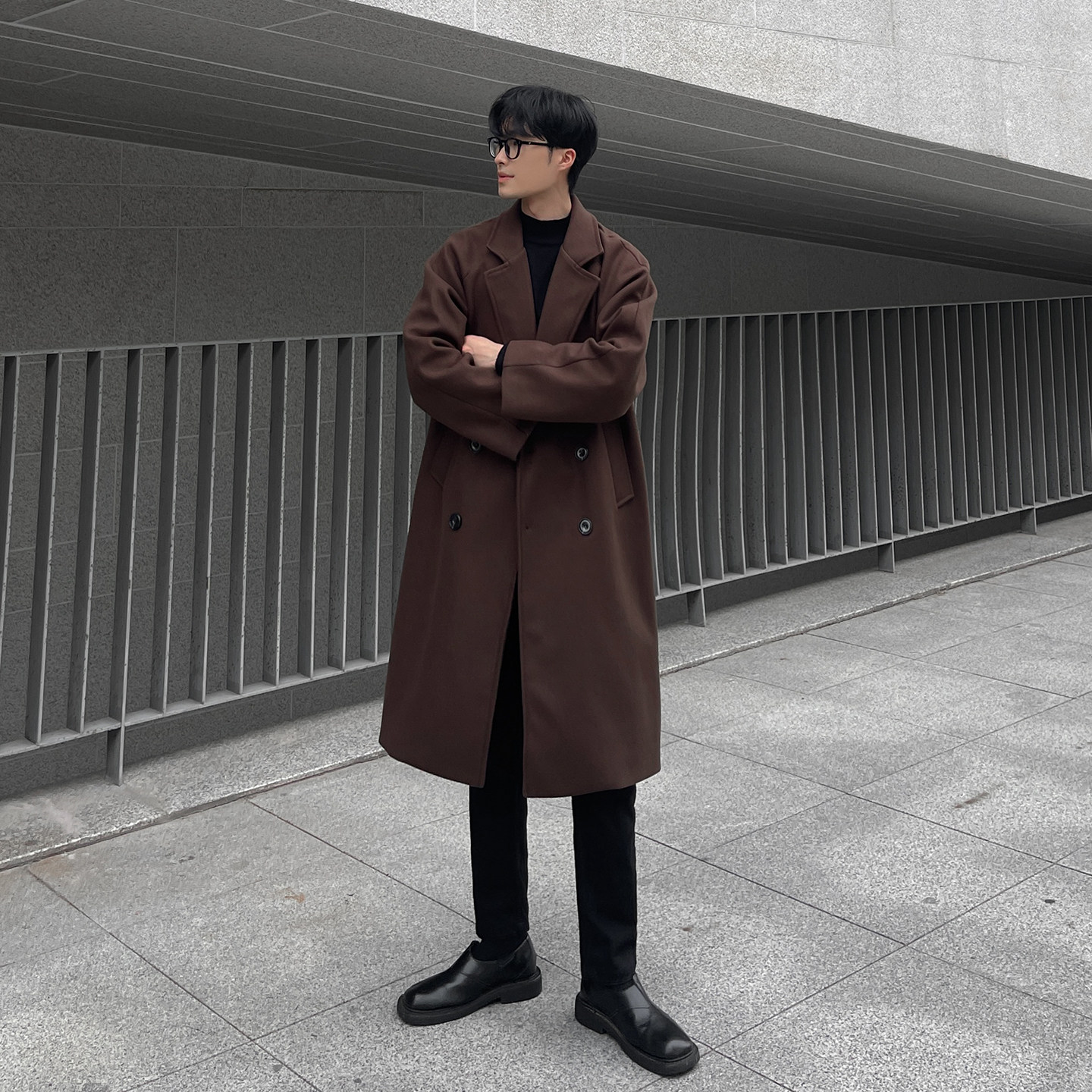 韩系双排扣中长款风衣毛呢大衣帅气男B345-F119-P120加棉P130,男装风衣,电商B345