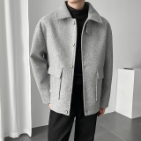 马尔马肯翻领宽松毛呢短风衣帅气外套秋冬季B358-F110-P105，男装风衣，电商B345
