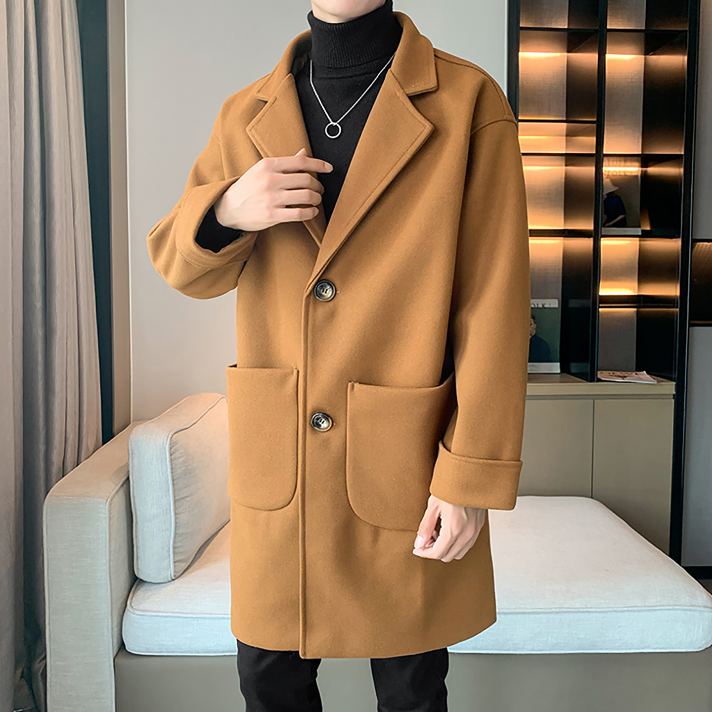 男冬季呢子大衣风衣男中长款毛呢外套B358-F101-P120加棉P130，男装风衣，电商B345