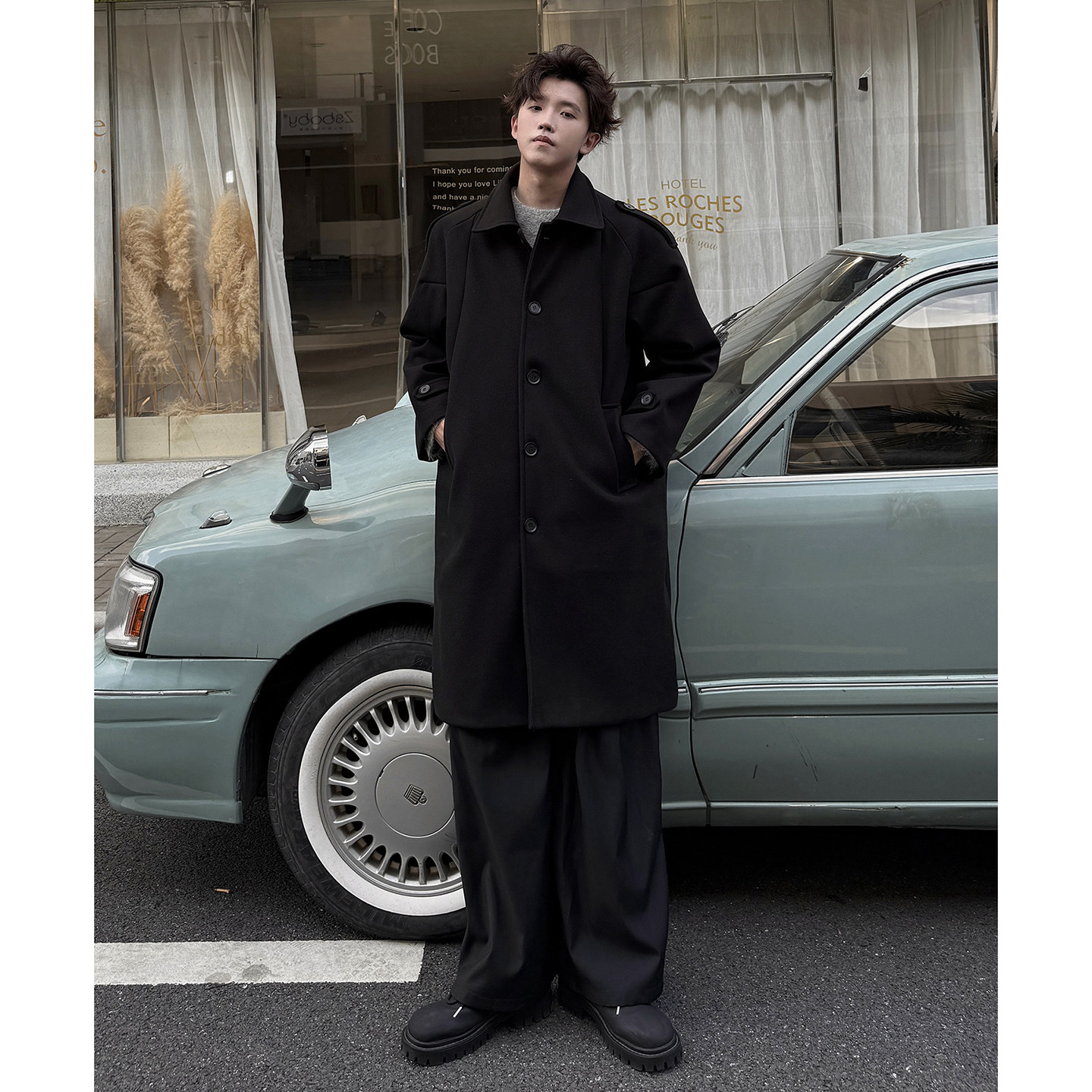 秋冬季中长款风衣宽松呢子大衣外套男潮F112-P125加棉P135,男装风衣,电商B345