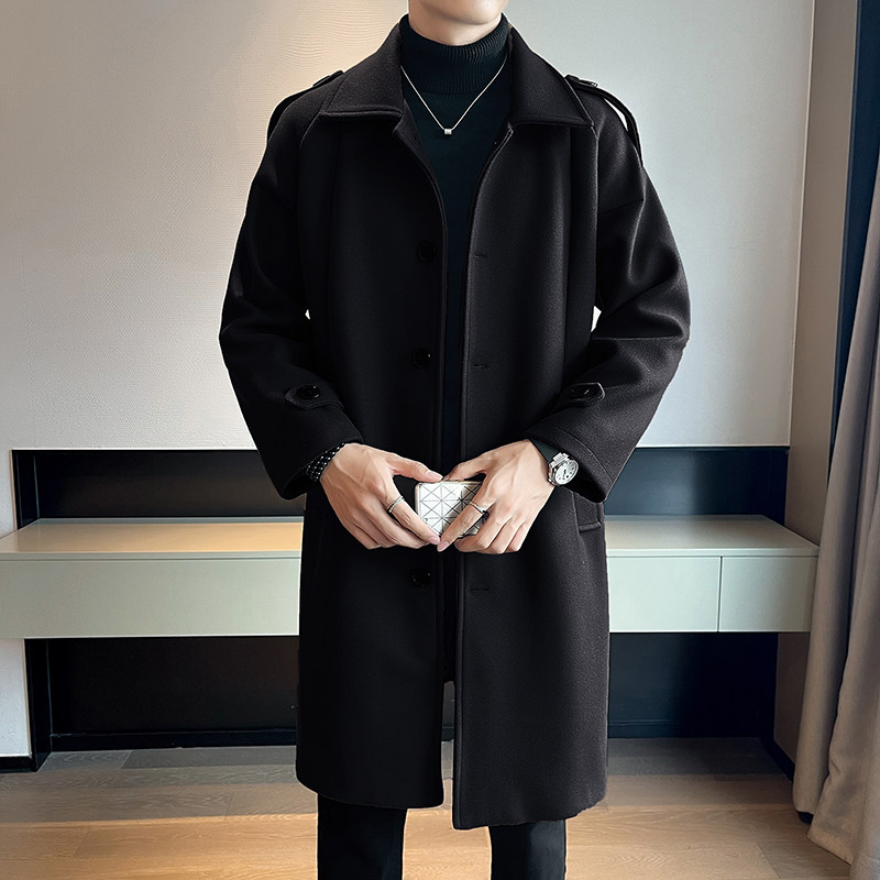 中长款风衣宽松过膝呢子大衣加厚外套男B358-F112-P125加棉P135,男装风衣,电商B345