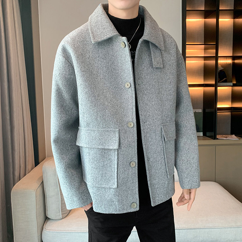 翻领宽松毛呢短风衣帅气外套秋冬季B358-F110-P105,男装风衣,电商B345