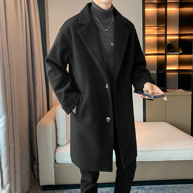 男士加厚中长款风衣宽松大衣秋毛呢外套B358-F107-P120加棉P130,男装风衣,电商B345