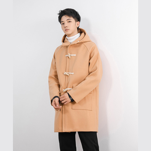 秋宽松牛角扣加棉毛呢大衣连帽中长款风衣潮F60-P125加棉P130图片
