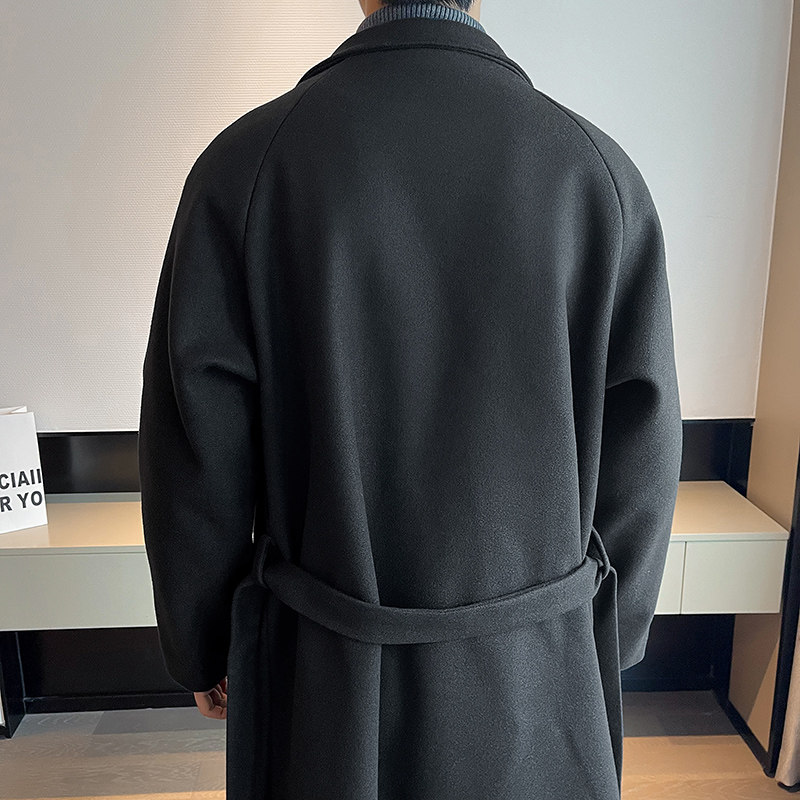 店主风冬季毛呢大衣长款过膝帅气风衣男B358-F115-P125加棉P135,男装风衣,电商B345