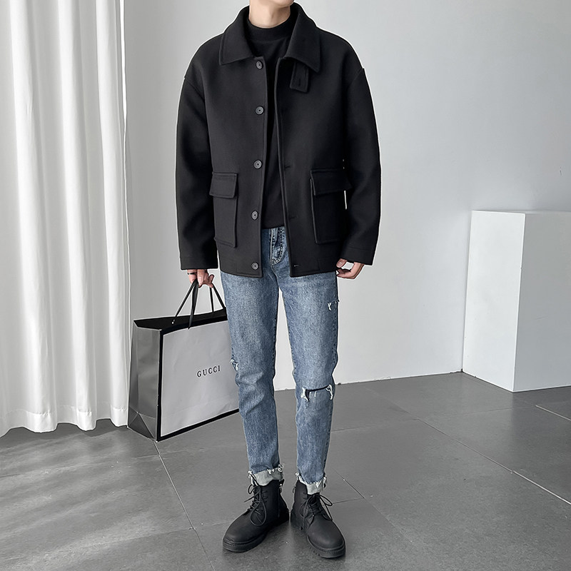 马尔马肯宽松毛呢短风衣帅气外套秋冬季男B358-F110-P105,男装风衣,电商B345