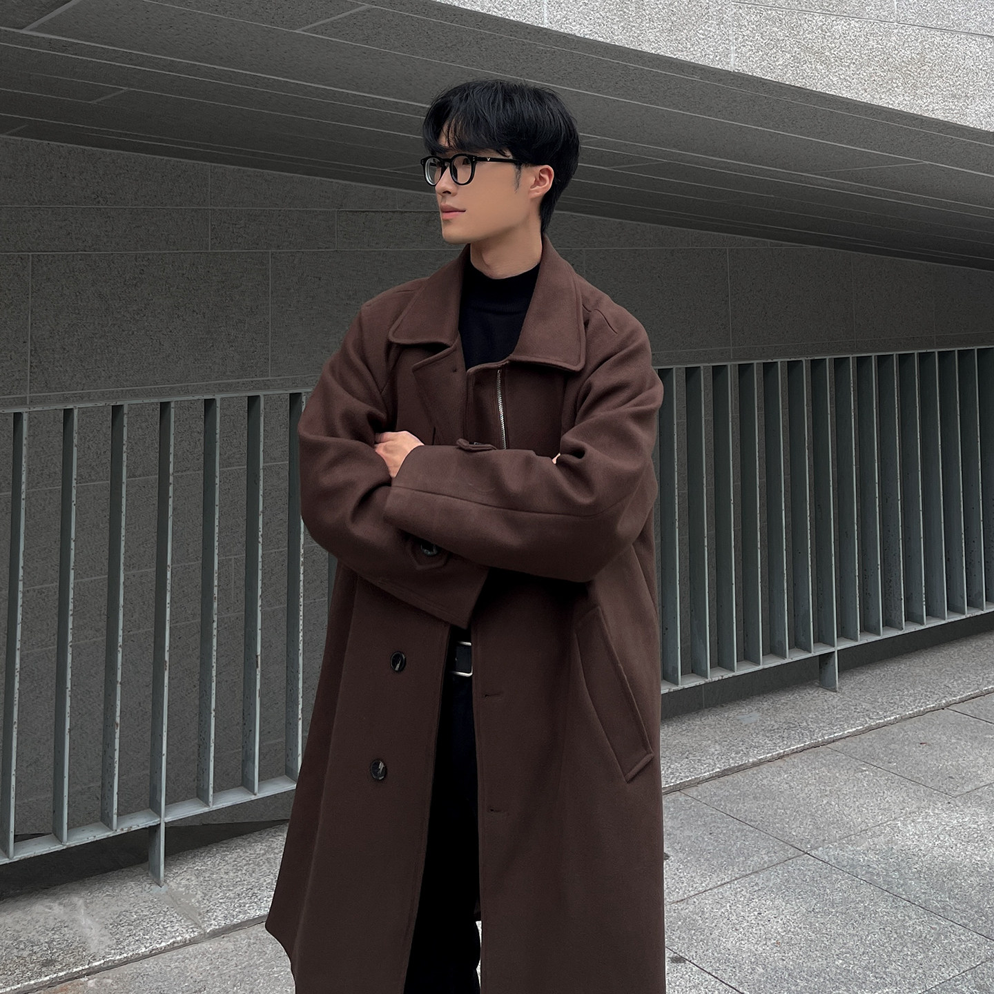 韩系秋季中长款大衣宽松毛呢外套男B345-F121-P125加棉P135,女装短外套,电商B345