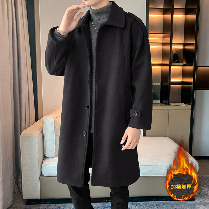 秋冬中长款风衣宽松过外套膝呢子大衣B358-F112-P125加棉P135，男装风衣，电商B345
