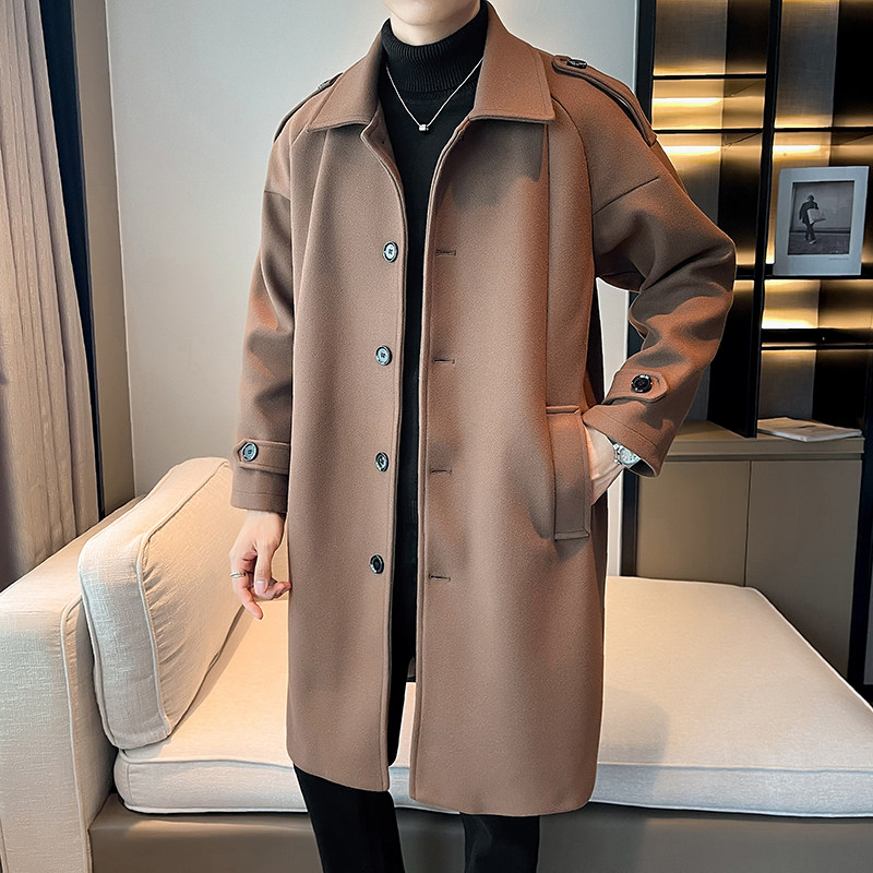 中长款风衣宽松过膝呢子大衣加厚外套男B358-F112-P125加棉P135,男装风衣,电商B345