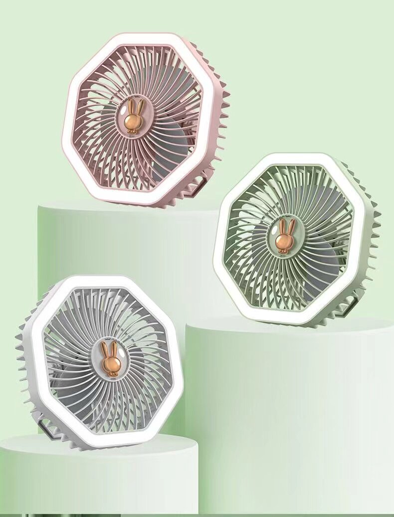 网红新款USB风扇可充电卡通兔兔便携耐用强力风速夜灯静音小风扇