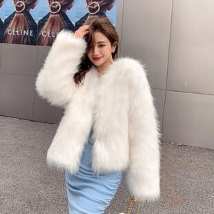 2025秋冬新款 仿狐狸毛名媛小香风披肩 仿水貂毛皮草外套女年轻短款