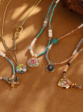 原创ins风轻奢绿油画蝴蝶项链百搭高级感简约复古锁骨链