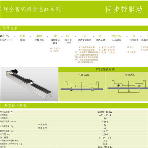 广州线性模组电动滑台全封闭皮带100MM行程1200CM-fskt-w100-120
