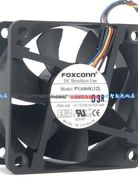 FOXCONN  PVA060G12L 12V 0.20A 6CM 6025 PWM温控 4线风扇